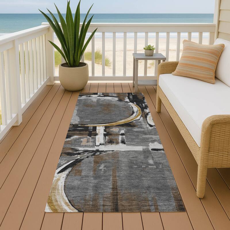 Machine Washable Indoor/ Outdoor Modern Erie Chantille Rug - Gray - 2'3" x 7'6"