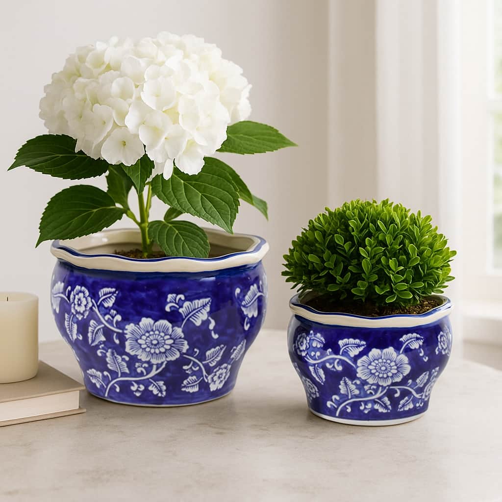 Traditional Ceramic Chinoiserie Planters - Set of 2
