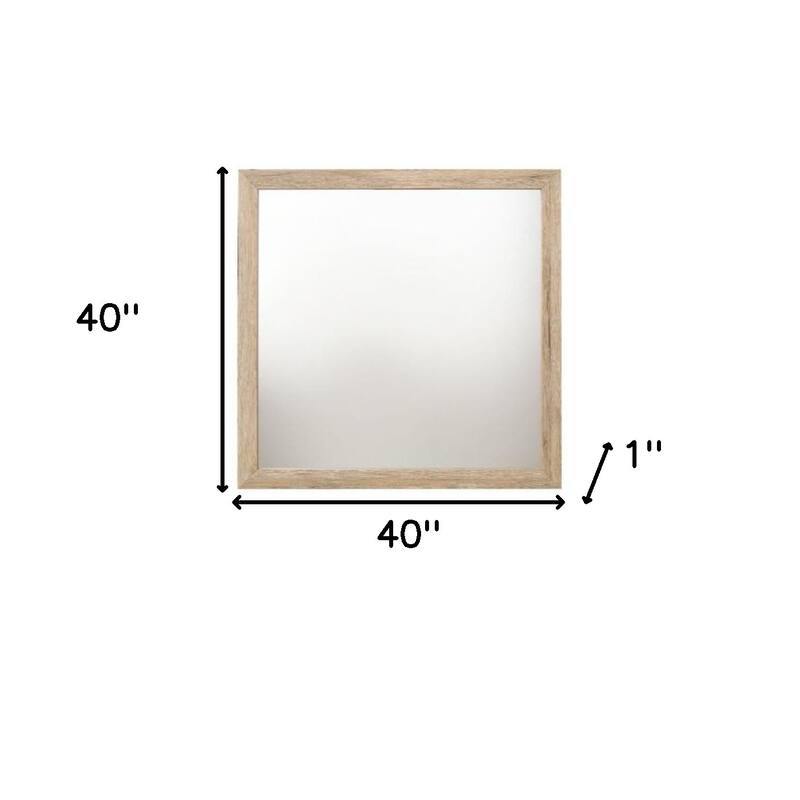 HomeRoots 40" Natural Square Wood Framed Mounted Dresser Mirror - 40' X '40' X '1