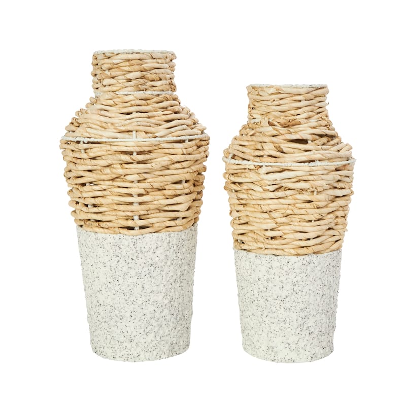 Seagrass Woven Vase with Speckled Black and White Bases - Set of 2 Brown - Roche River Decor - 8"W x 8"L x 16"H