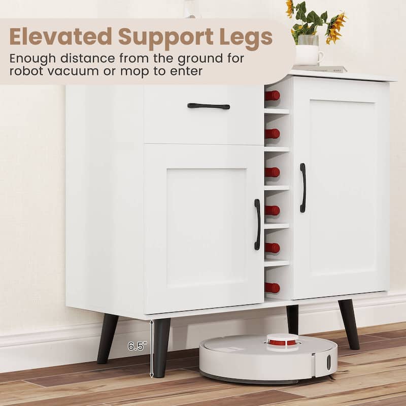 Costway 2-Door Wine Bar Cabinet Kitchen Sideboard Buffet with Drawer & - See Details