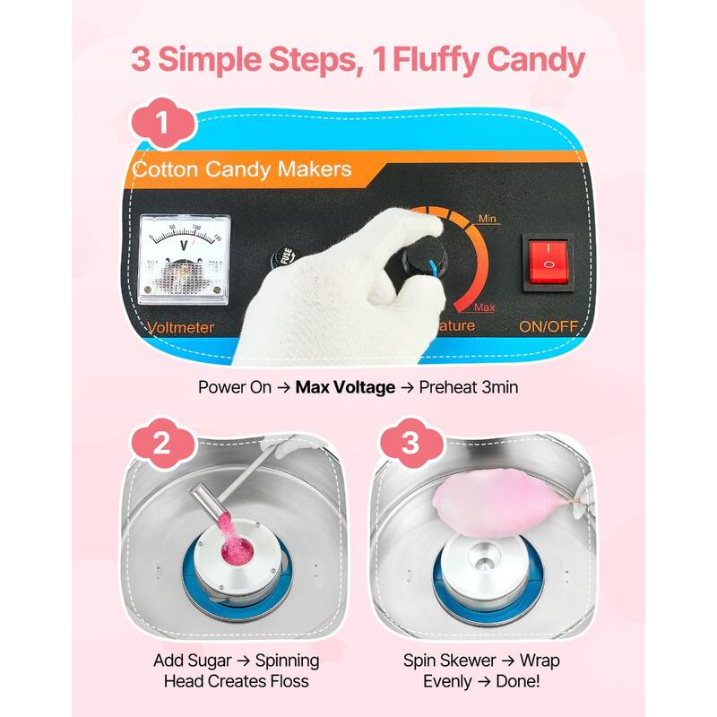 Blue Stainless Steel 1000W Cotton Candy Machine with 1 Hour Run and Easy Cleanup - 14.96x14.96x13.31 in