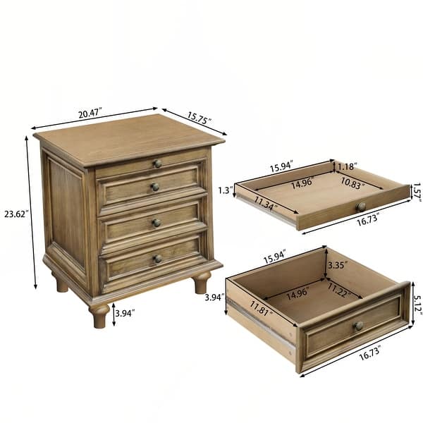 dimension image slide 3 of 10, Wood NightStand with Metal Handle