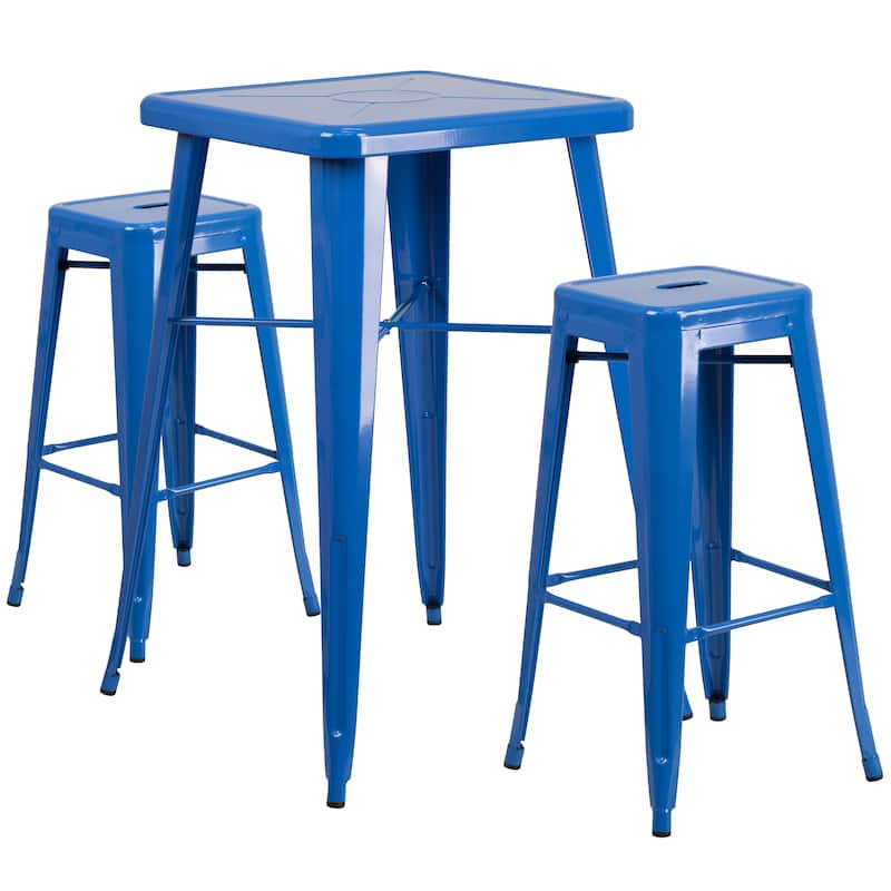 23.75-inch Square Metal Indoor-Outdoor Bar Table Set - 27.75"W x 27.75"D x 40"H