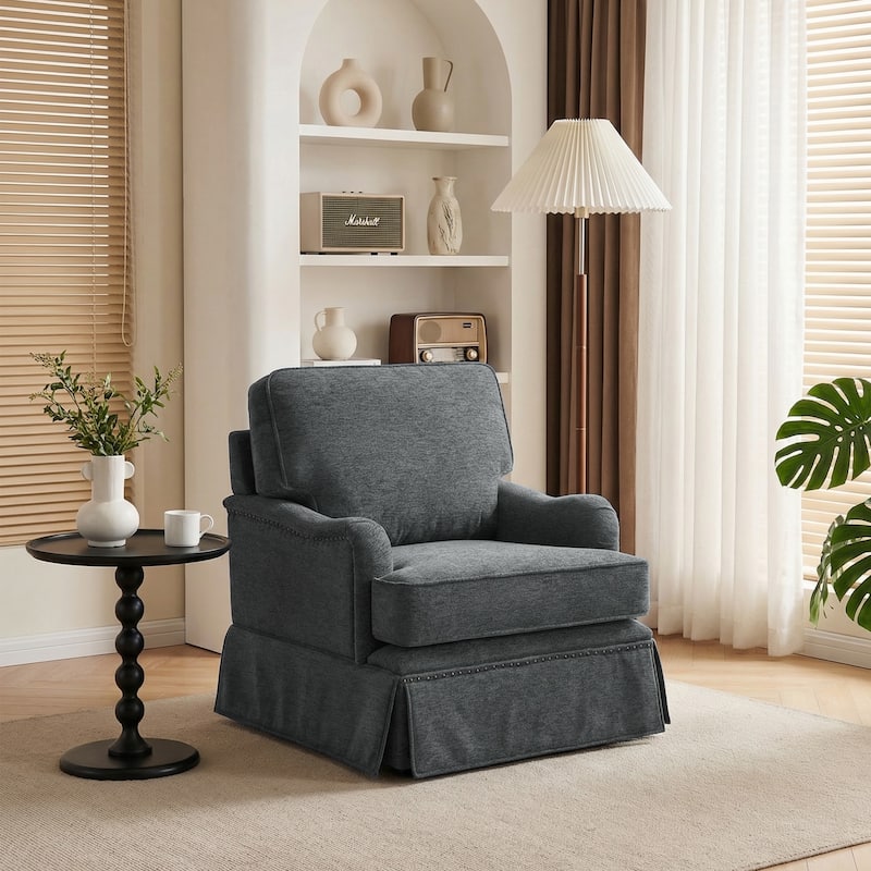 Skirted Swivel Accent Nailhead Barrel Chair - Grey