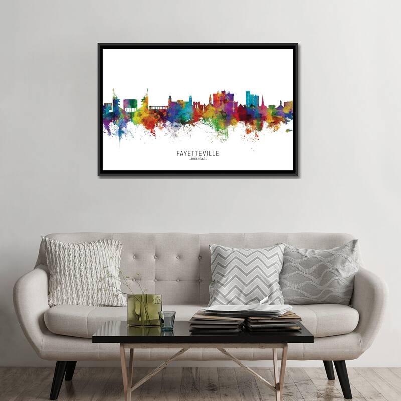 iCanvas "Fayetteville Arkansas Skyline" by Michael Tompsett Framed Canvas Print