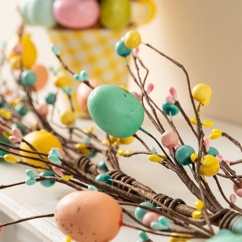 Glitzhome 72"L Easter Egg Flower Berries Lavender Garland