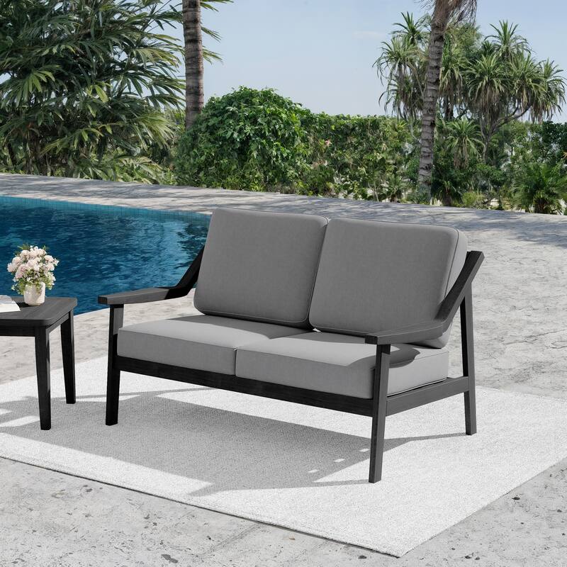 Outdoor Teak Wood Slat Back Patio Loveseat Sofa