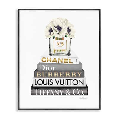 Stupell Blooming White Floral Display on Glam Designer Bookstack Framed Wall Art - Multi-Color