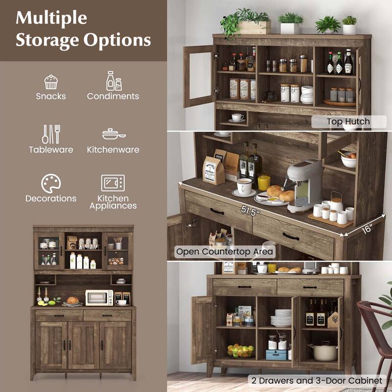 Costway Kitchen Pantry Cabinet with Microwave Countertop Double Glass - See Details