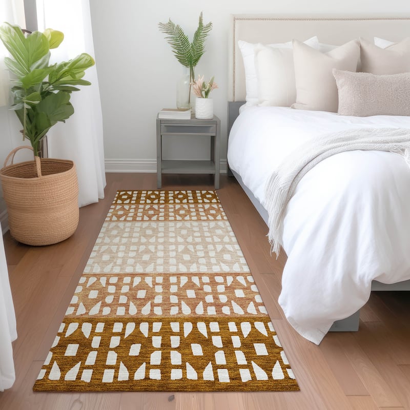Machine Washable Indoor/ Outdoor Stripe Geo Chantille Rug