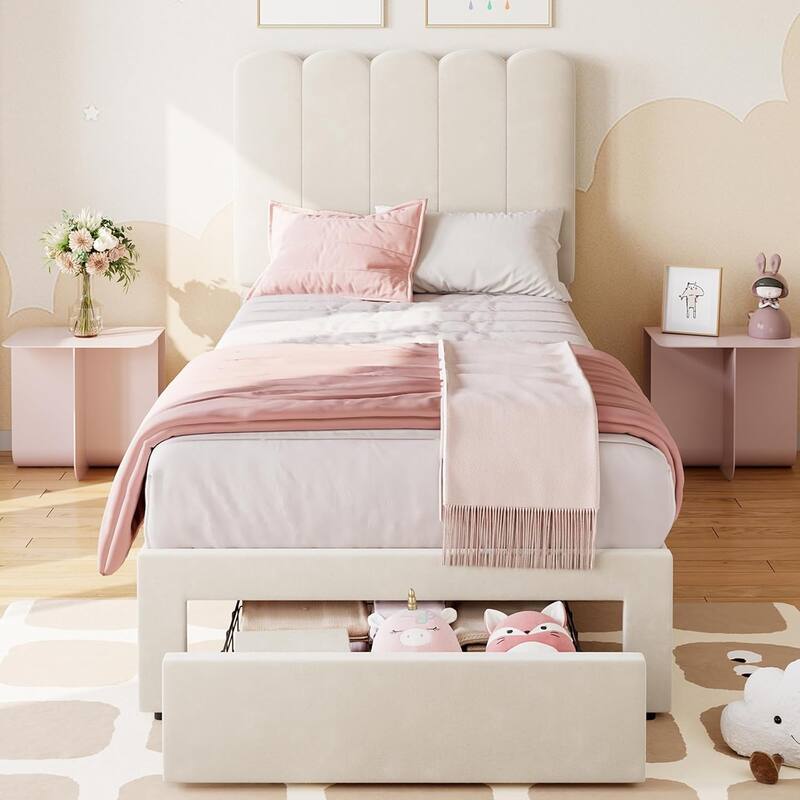Twin Bed Frame with Storage Drawer and Headboard