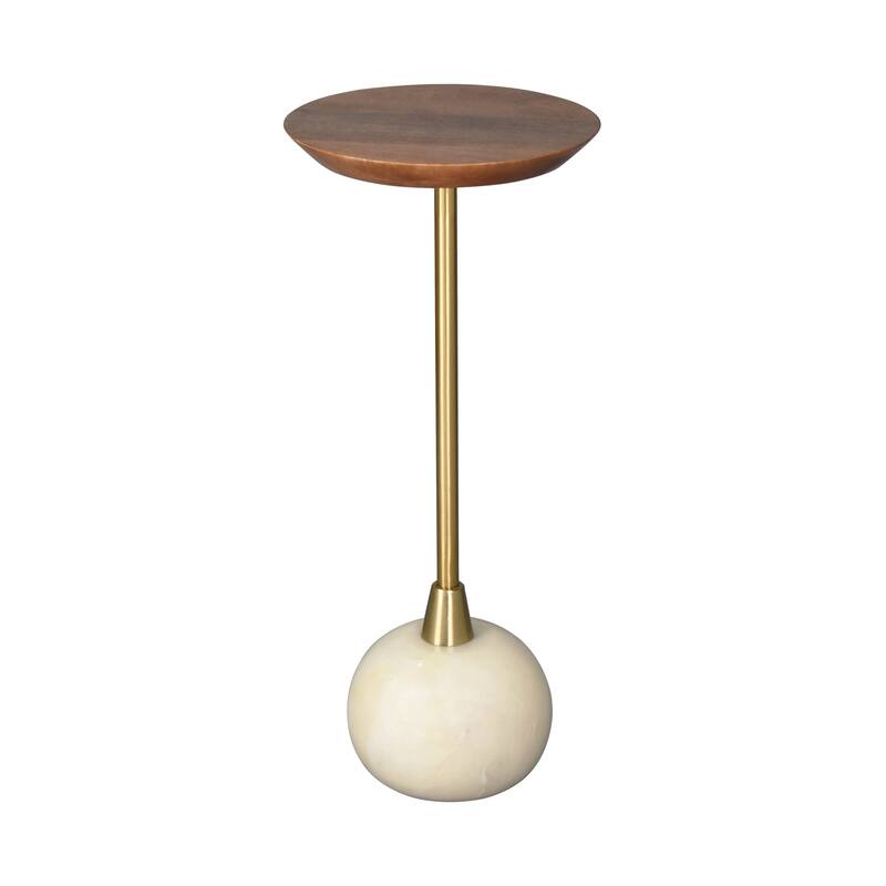 Pinon Modern Marble & Wood Round Drink Table, 10"W x 10"D x 22"H, by Sevita