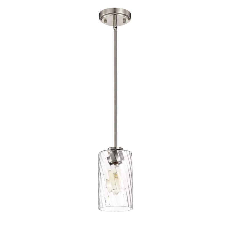 Brushed Nickel 1-Light 5 inch Mini Pendant with Clear Swirl Glass Shade