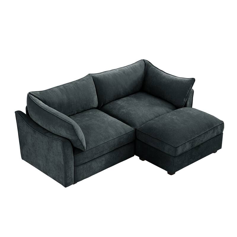 GDFStudio - Chenille 2-Seater 78.7" Sofa with Movable Ottoman and Storage Drawers