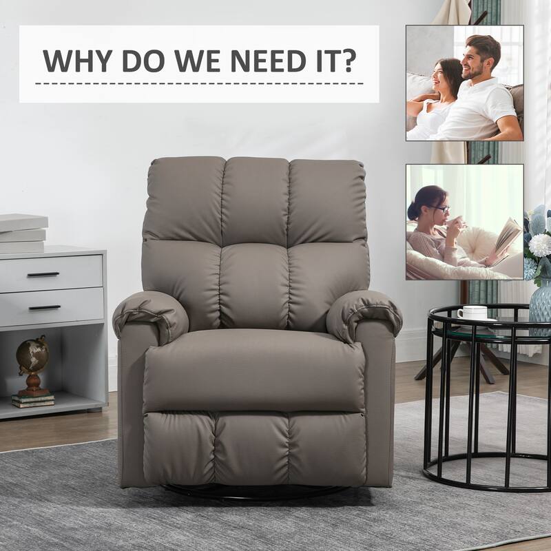 HOMCOM Modern Recliner Chair, Faux Leather Recliner Seating with Footrest and 360 Swivel Rotation Base, Brown