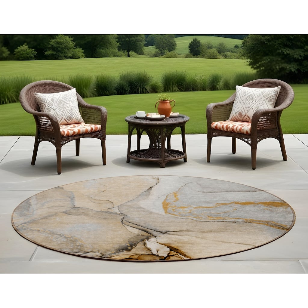 Elfi Modern Art-Inspired Weather Resistant Versatile Elegance Round Outdoor Rug - 8' Round