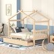 preview thumbnail 11 of 18, Twin Size Pine Wood House Bed with Storage Drawers for Kids Natural