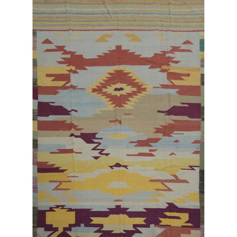 Hand Woven Oriental 100% Wool Carpet Southwestern Modern Multi-Colored Kilim Area Rug - 10' 1'' X 8' 2''