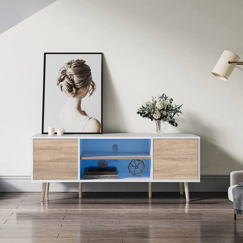 TV Stand for 60 inch TV Entertainment Center,White & Oak-53 inch