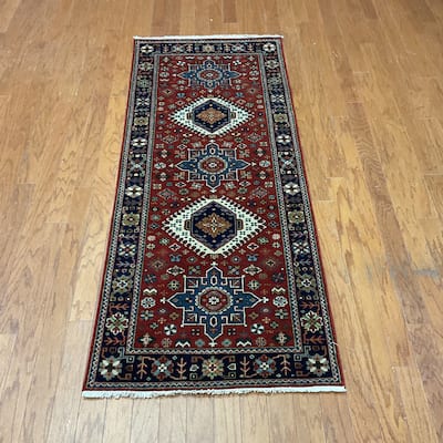 HERAT ORIENTAL Hand-knotted 2'6 x 6'1 Indo Karaja Wool Runner - 2'6" x 6'
