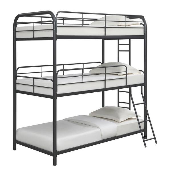 slide 2 of 10, Triple Twin Bunk Bed Frame - Sturdy Steel Structure & Space-Saving Black - Twin