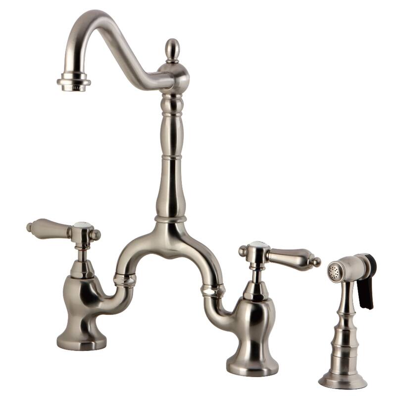 Kingston Brass Heirloom Bridge Kitchen Faucets with Brass Sprayer - Brushed Nickel