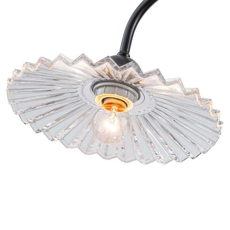 3-Light Black Linear Pendant Light with Pleated Clear Glass Shades - Dia.35.43-in