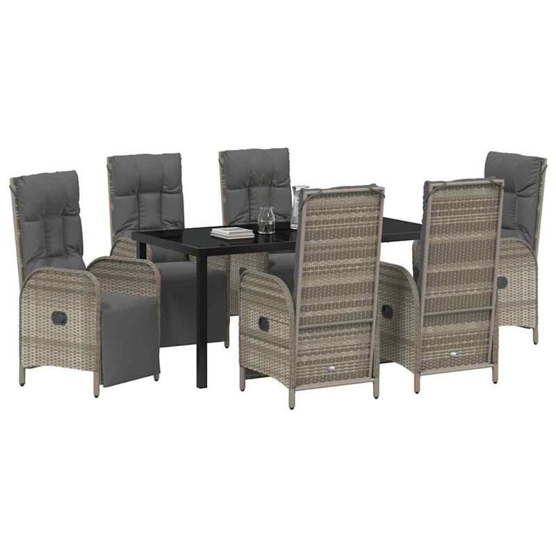 vidaXL Garden Dining Set with Cushion Grey Poly Rattan