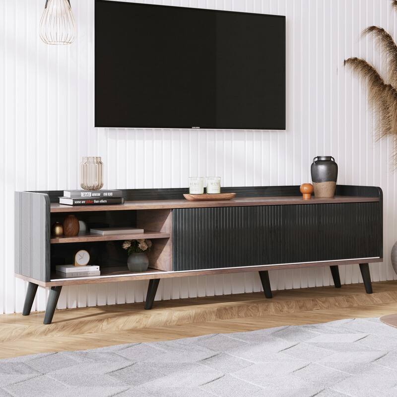 TV Stand Entertainment Console with Open Shelving and 2 Cabinets, Sliding Doors for TVs up to 70''