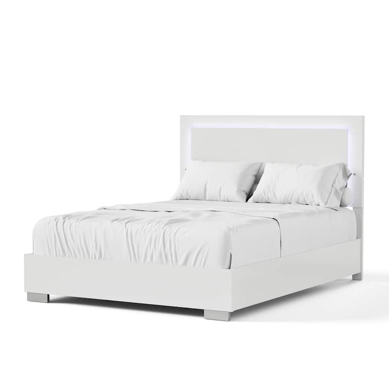Furniture of America Erina Modern Glossy Panel Bed with LED Light Headboard