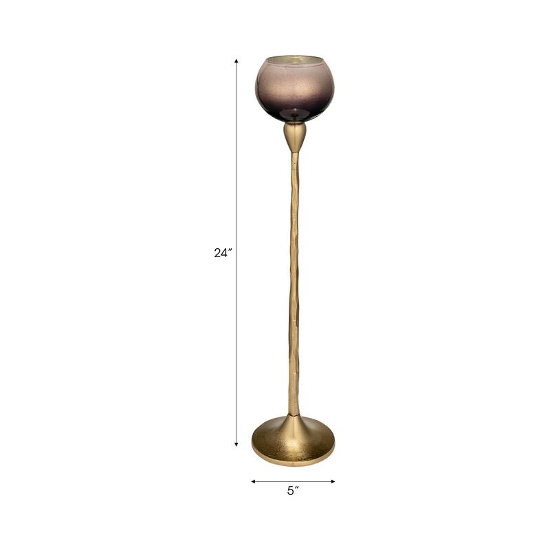 Glass Metal Stem Curved Globe Candle Holder