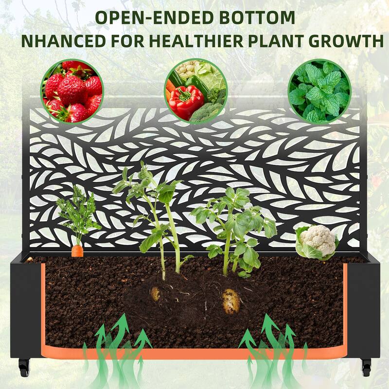 Metal Movable Planter Box with Trellis Privacy Screen Planter Box with Lockable Wheels