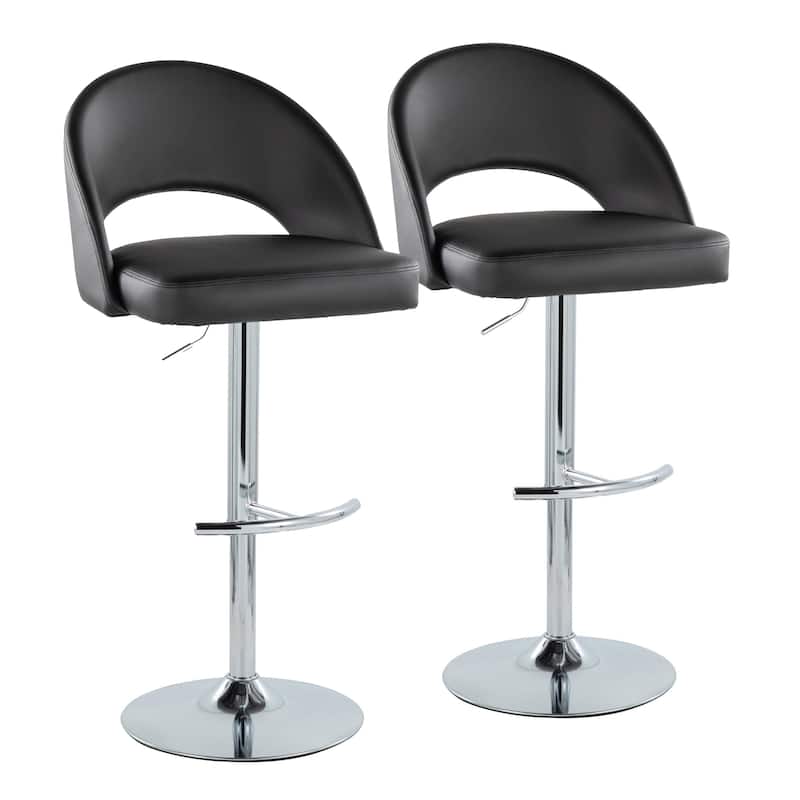 Renee Adjustable Barstool - Set of 2 - Black Faux Leather/Chrome Finish