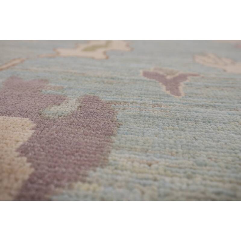 Light Blue Oushak Area Rug Hand-Knotted Vegetable Dye Wool Carpet - 9'1"x 12'2"