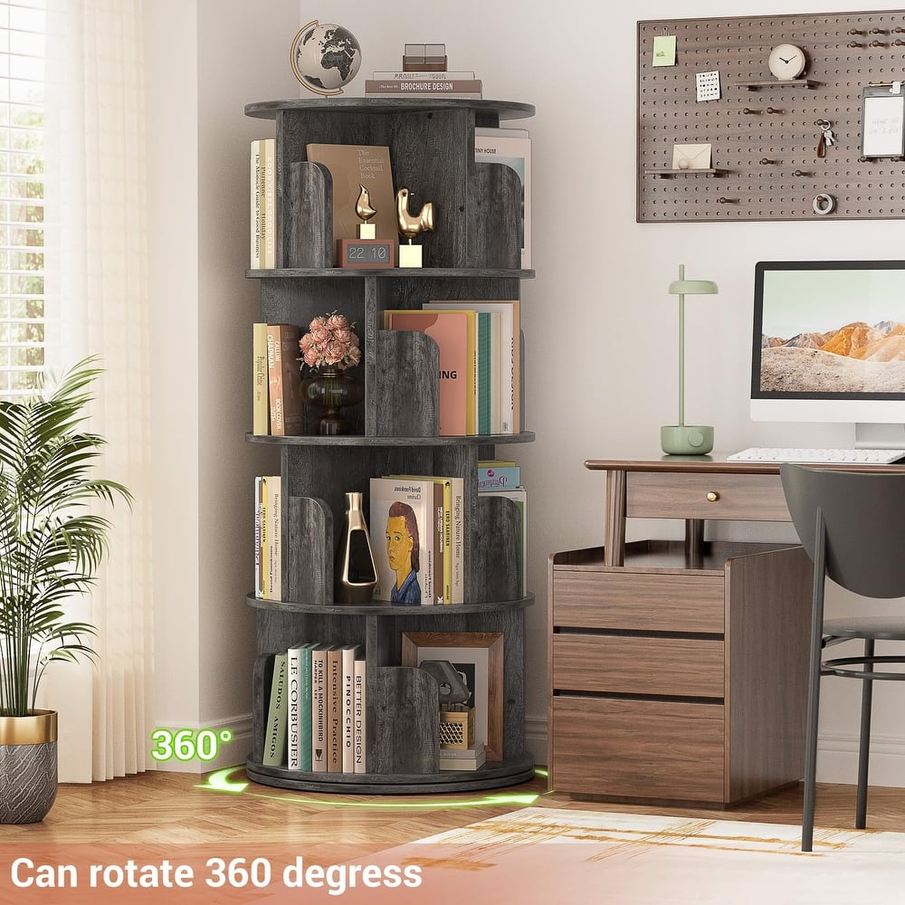 4/5 Tiers Round Rotating Bookcase, Revolving Floor Standing Bookshelf Corner Organizer Display