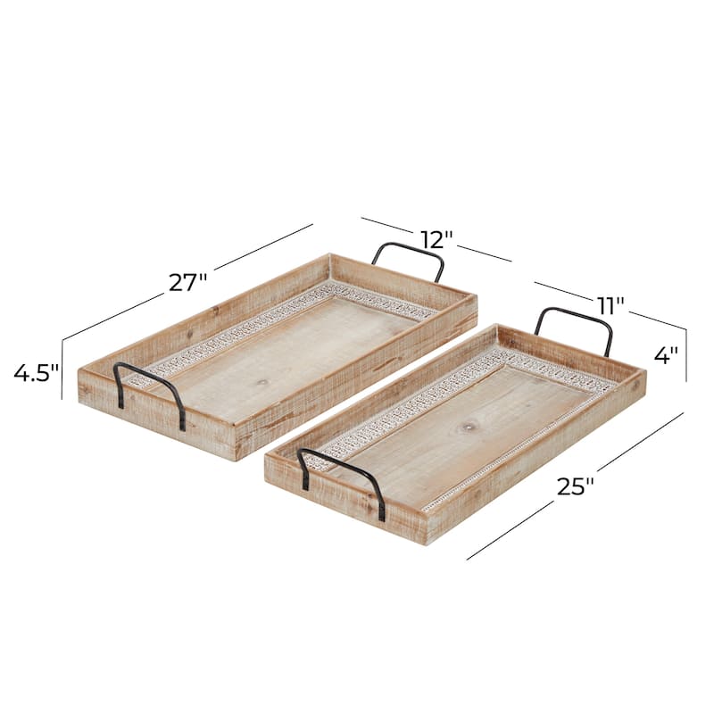 Wood Tray with White Wash - Set of 2 Brown - Roche River Decor