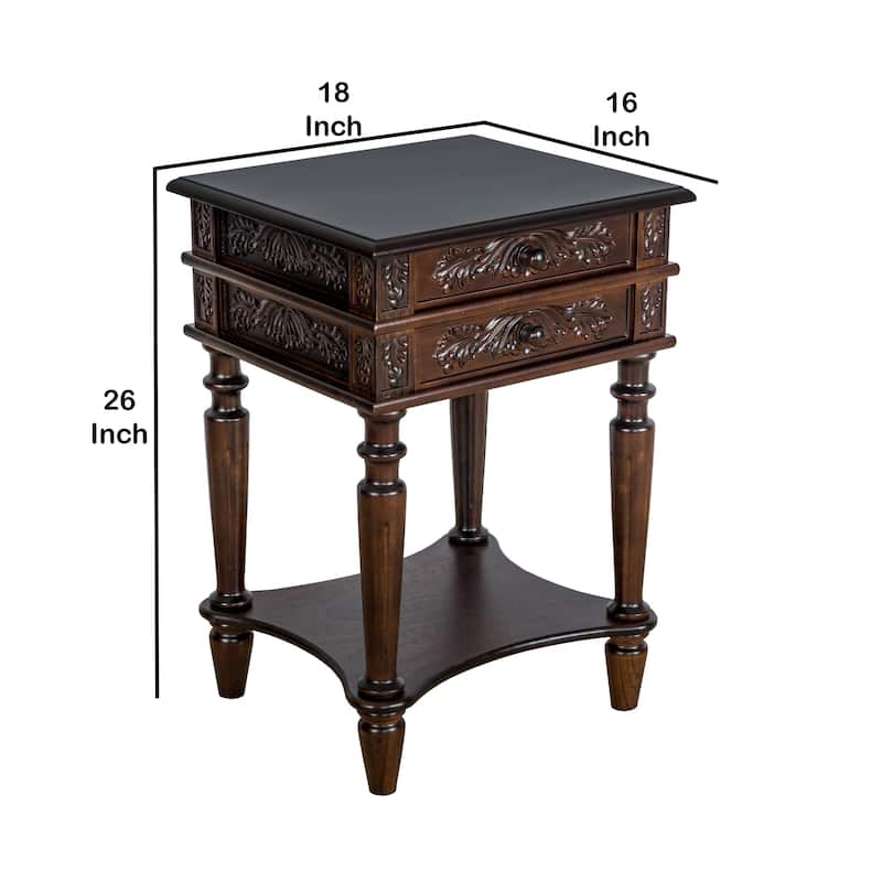 16 in. Brown Rectangle Wood End Table with Storage Drawer for Convenience