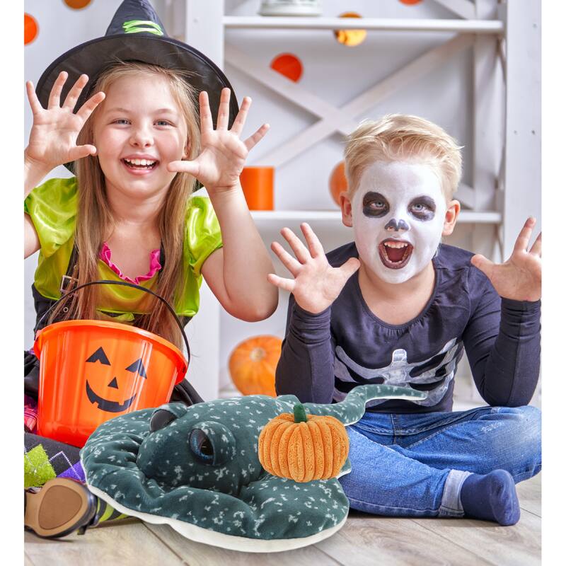 DolliBu Spotted Grey Ray Stuffed Ocean Animal w/ Pumpkin Plush Decor - 18.5 inches