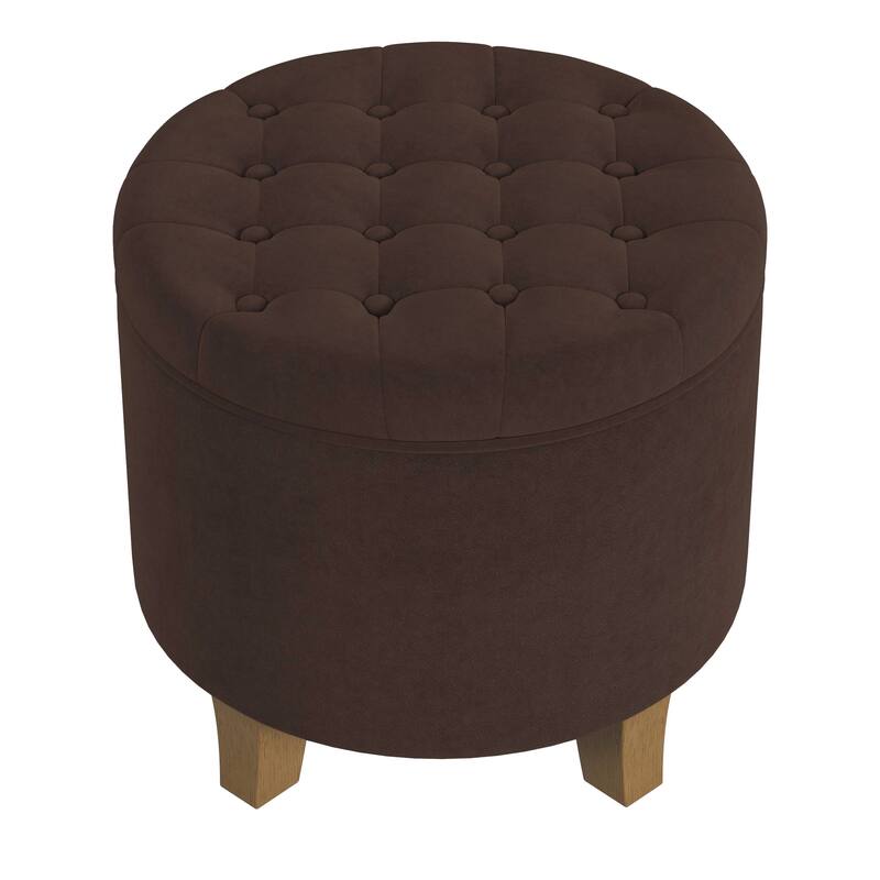 Wes Round Storage Ottoman, Chocolate Brown Velvet, Hardwood, 19 Inch
