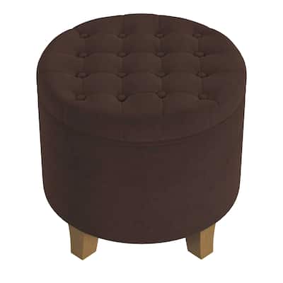 Wes Round Storage Ottoman, Chocolate Brown Velvet, Hardwood, 19 Inch