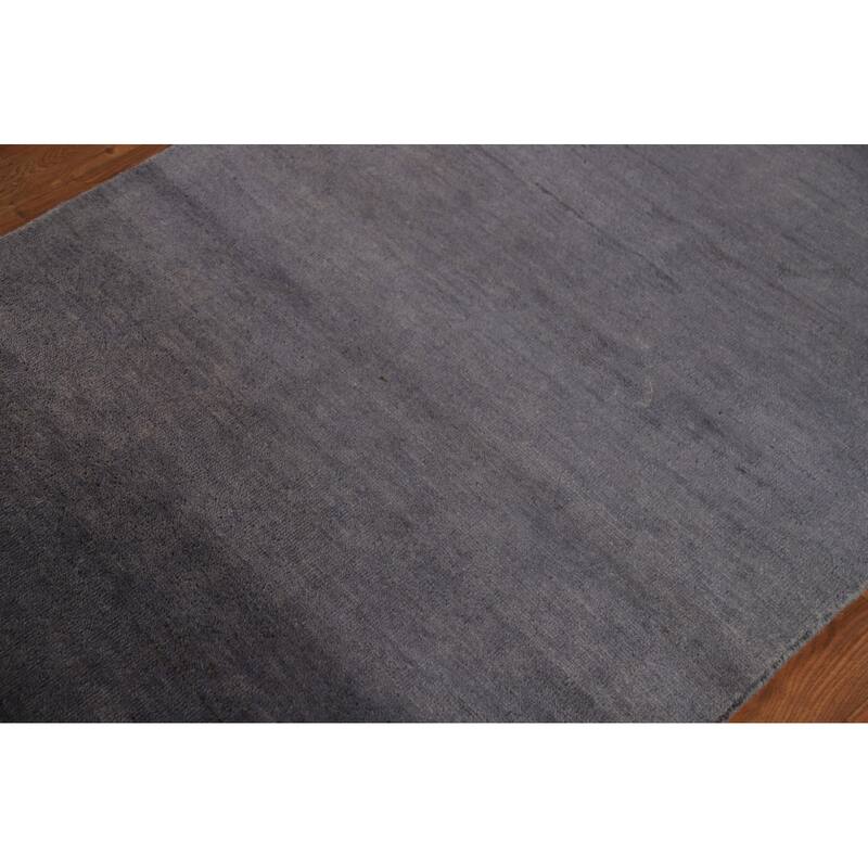 Modern Gabbeh Oriental Foyer Rug Hand-Knotted Grey Wool Carpet - 3'3" x 4'11"