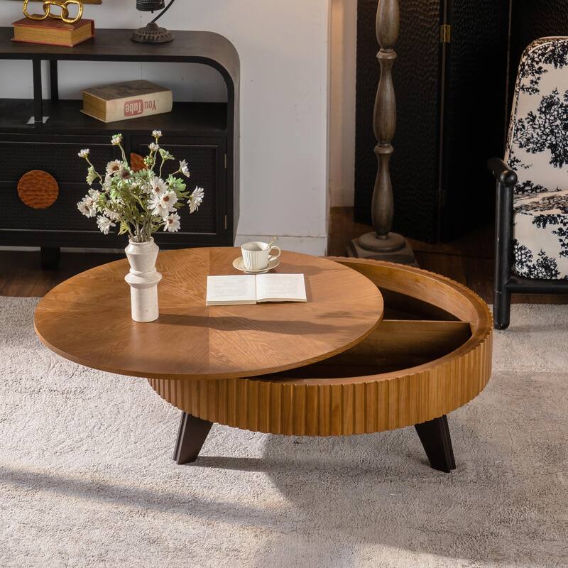 Retro Round Coffee Table with Storage