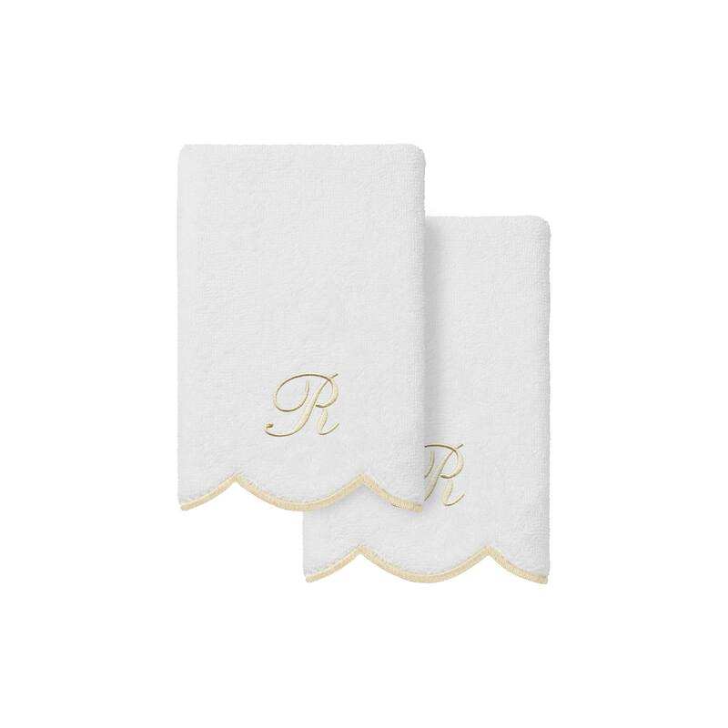 Authentic Hotel and Spa 100% Turkish Cotton Beige ADORNIA Scallop Personalized 2 Piece Fingertip Towel Set - 2 Fingertip Towels - R