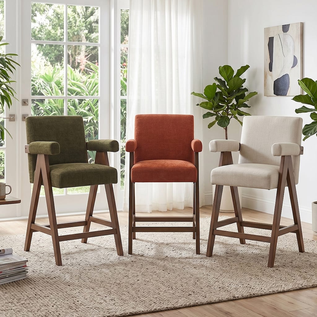 Upholstered Counter Height Bar Stool with Arms