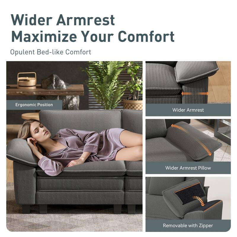 MAISON ARTS 2-Piece Chenille & Corduroy Sofa Set, Comfy 3/4/5-Seater Modular Loveseat & Armchair with Throw Pillows