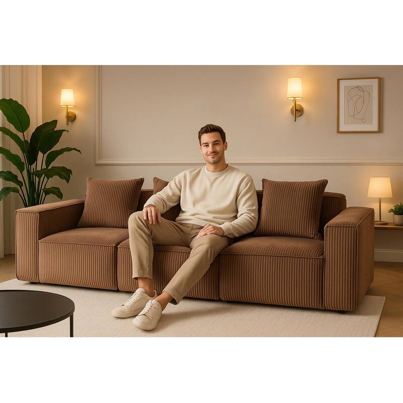 GDFStudio - Solaro Series Multi-Person Modular Compression Sofa with Distinct Textures and Corduroy Comfort