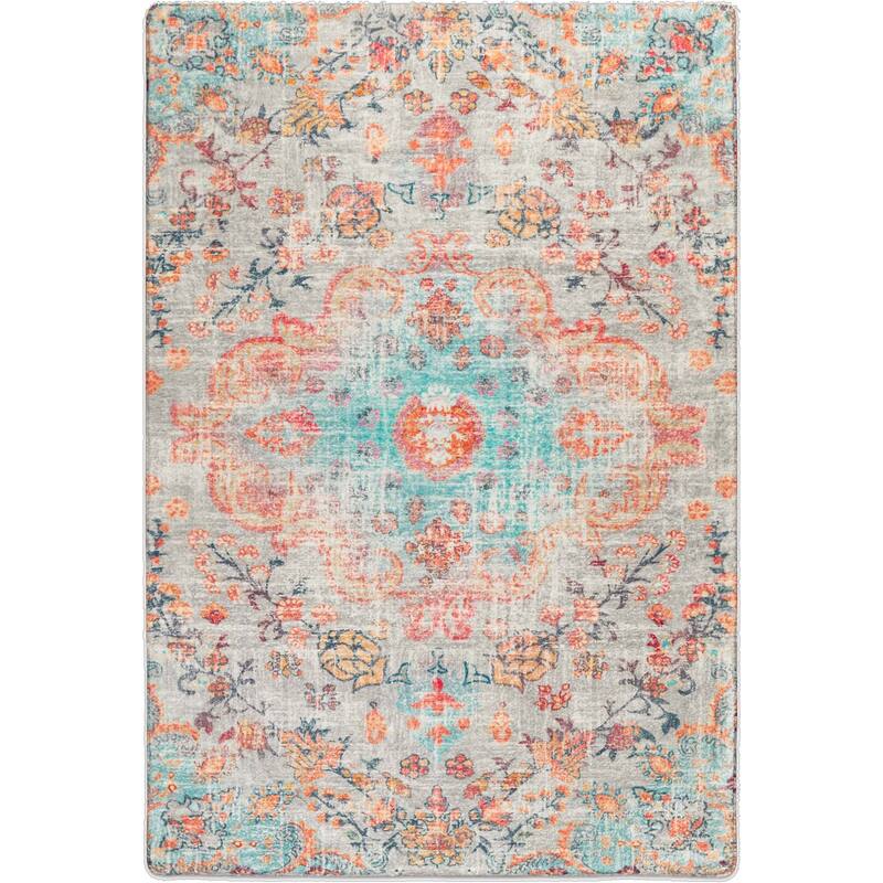 HomeRoots Tropical Floral Traditional Rectangle Area Rug - 4' X 6'