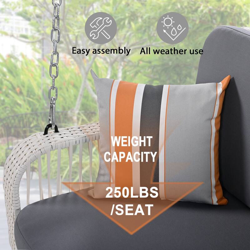 PE Wicker Porch Swing with 2-Seater , Includes Cushions and Pillows
