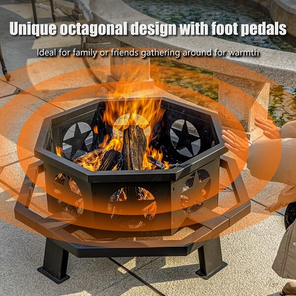 35 inch Fire Pit for Outside, Heavy Duty Wood Burning Fire Pits